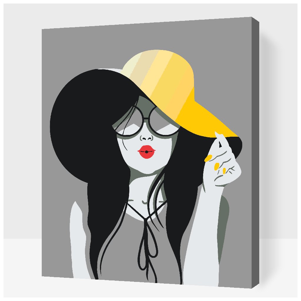 Pictură pe numere - Femeie cu pălărie galbenă
