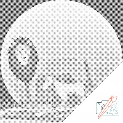 Pictură cu puncte - Un leu și puiul său