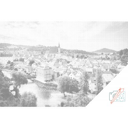 Pictură cu puncte - Český Krumlov în tonuri de gri