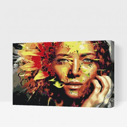 Pictură pe numere - Femeie ascunsă în floarea soarelui