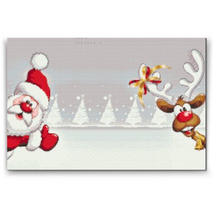 Goblen cu diamante - Moș Crăciun și renul Rudolf