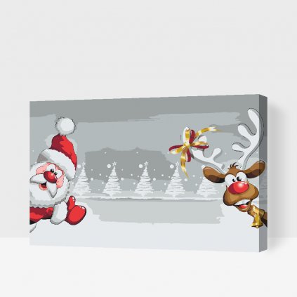 Picturi pe numere - Moș Crăciun și renul Rudolf