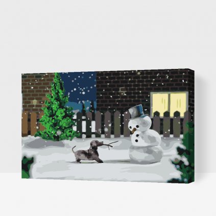Picturi pe numere - Om de zăpadă și un câine