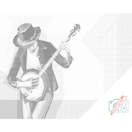 Pictură cu puncte - Bărbat cântând la banjo