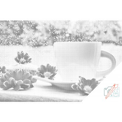Pictură cu puncte - După-amiază de iarnă la o ceașcă de ceai