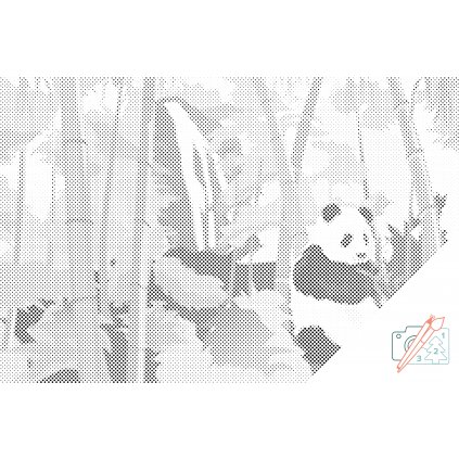 Pictură cu puncte - Urs panda în pădurea tropicală