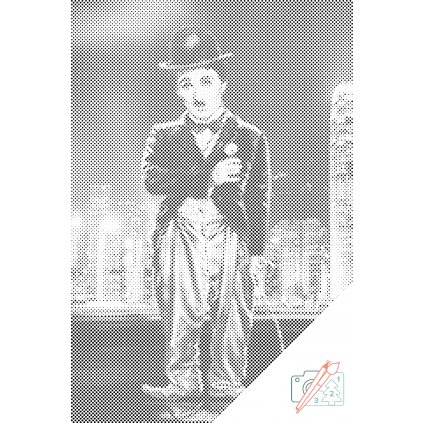 Pictură cu puncte - Charlie Chaplin în oraș