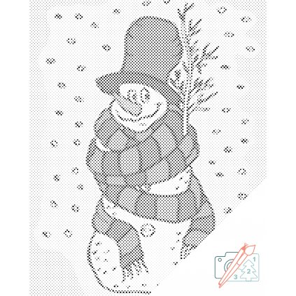 Pictură cu puncte - Om de zăpadă