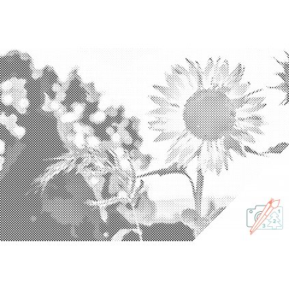 Pictură cu puncte - Câmp cu floarea soarelui