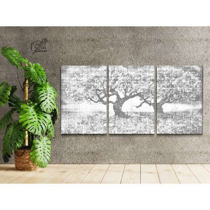Pictură cu puncte - Copaci la marginea unei pășuni (set de 3)
