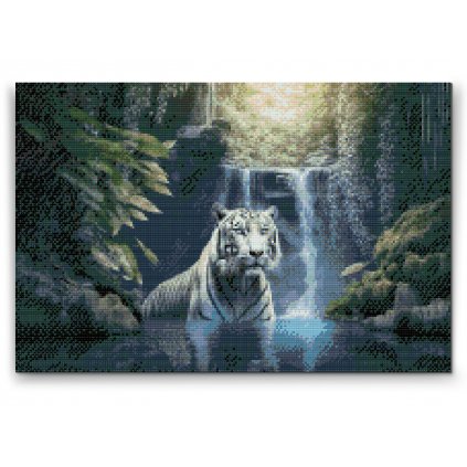 Goblen cu diamante - Tigru alb lângă o cascadă