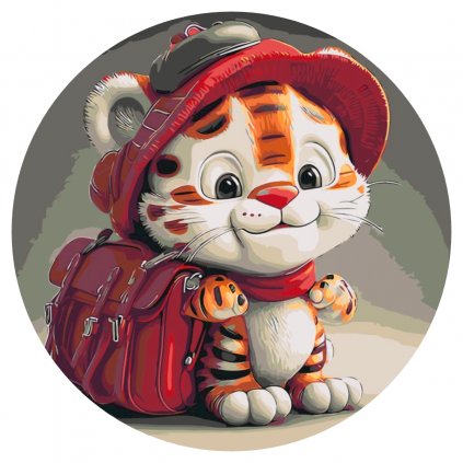 Pictură pe numere - Tigru drăguț cu ghiozdan