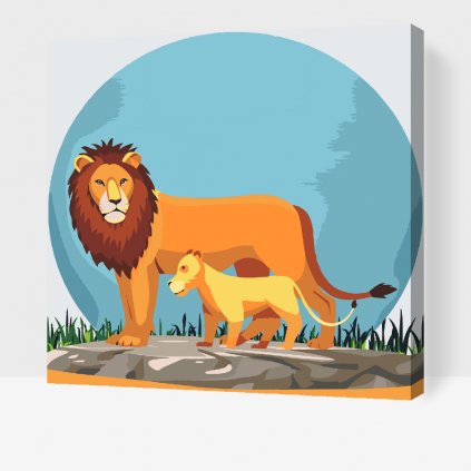 Pictură pe numere - Un leu și puiul său
