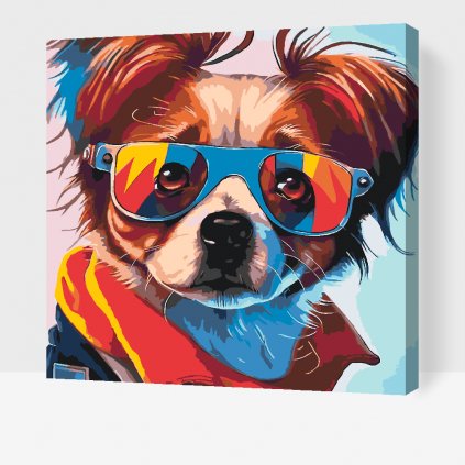 Pictură pe numere - Câine cu ochelari 1