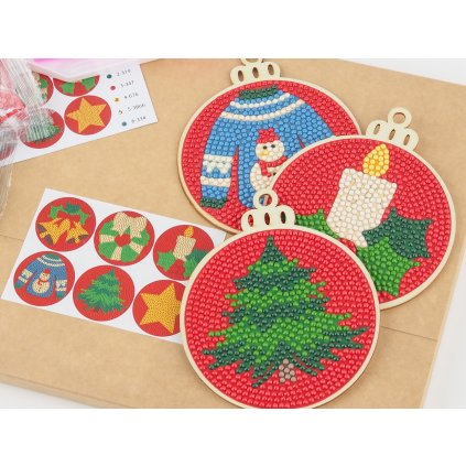 Diamond stickers - Christmas decoration 2 (6pcs stickers, 3pcs wooden cutout)