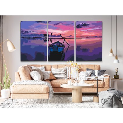 Picturi pe numere - Barcă la apus (set de 3)