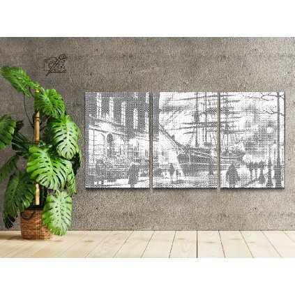 Pictură cu puncte - Hamburgul noaptea (set de 3)