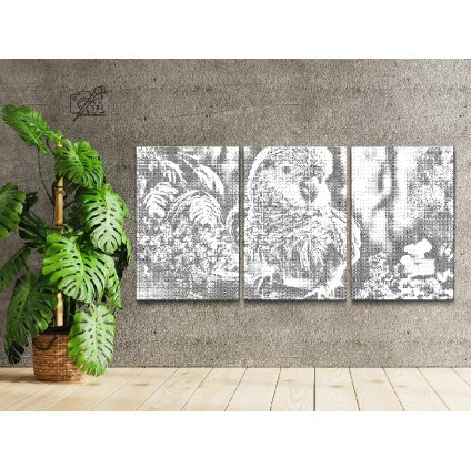 Pictură cu puncte - Papagal în pădurea tropicală (set de 3)