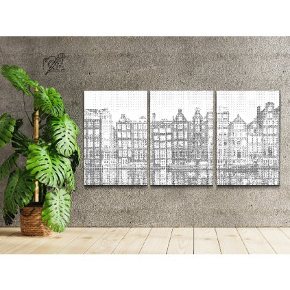 Pictură cu puncte - Case în Amsterdam 2 (set de 3)