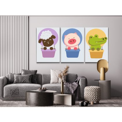 Picturi pe numere - Animale într-un balon cu aer cald 2 (set de 3)