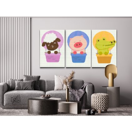 Goblen cu diamante - Animale într-un balon cu aer cald 2 (set de 3)
