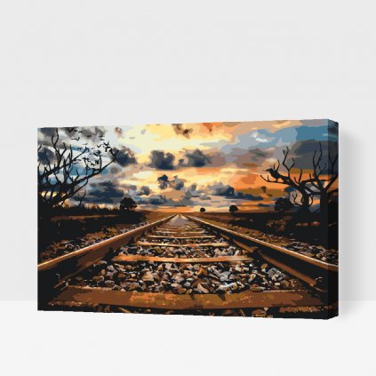 Pictură pe numere - Șine de tren la apus