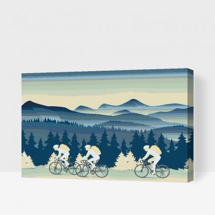 Pictură pe numere - Cicliști în pădure