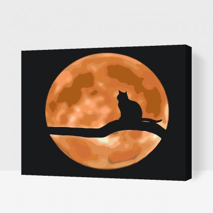 Pictură pe numere - Pisică pe lună plină