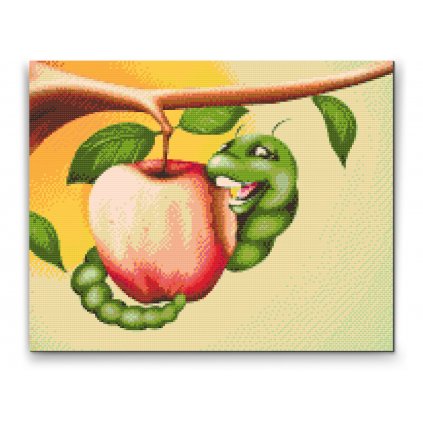 Goblen cu diamante - Omidă mâncând un măr