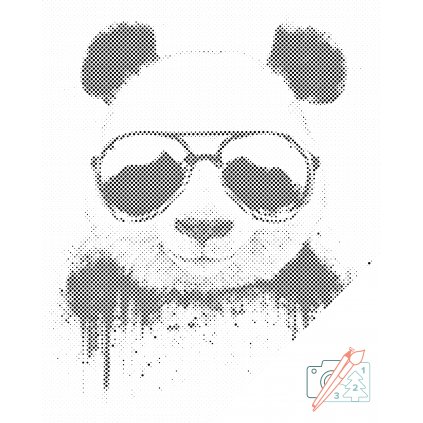 Pictură cu puncte - Urs panda cu ochelari de soare