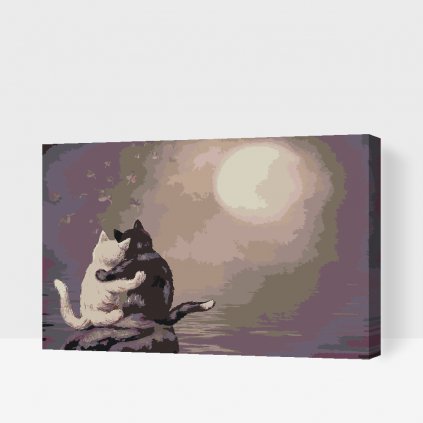 Picturi pe numere - Pisici pe fundal de lună plină