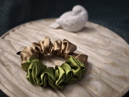Scrunchie - DUO CLASSIC  TMAVĚ MECHOVĚ ZELENÁ| MOCHA MOUSE