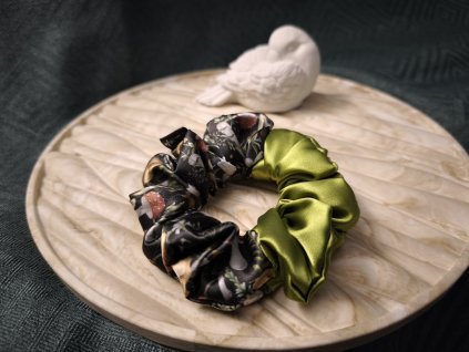 Scrunchie - DUO MIDI NA HOUBY | TMAVĚ MECHOVĚ ZELENÁ