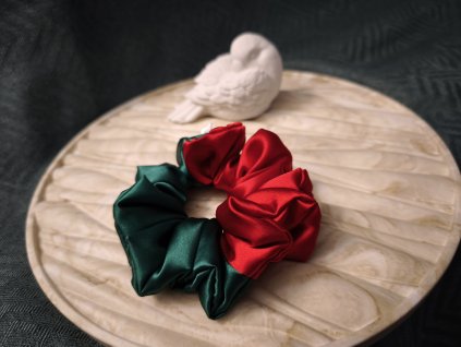 Scrunchie - DUO MIDI ČERVENÁ | ZELENÁ