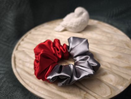 Scrunchie - DUO MIDI ČERVENÁ | STŘÍBRNÁ