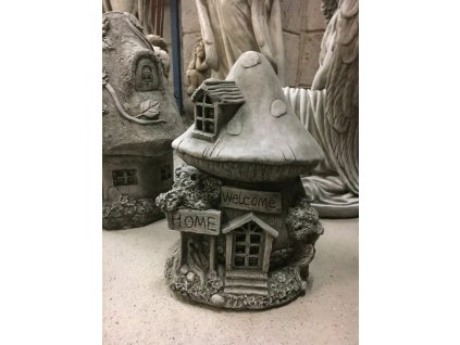 Steinfigur Gartenfigur Feenhaus Welcome Pilz 26x21 890
