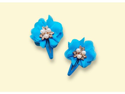 Sponky modré s perličkami
