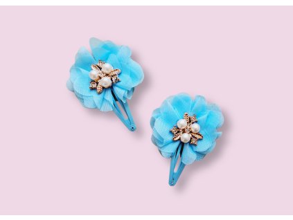 Sponky svetlo modré s perličkami