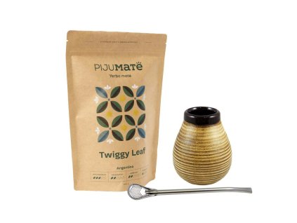 vyhodny set yerba mate pijumate twiggy leaf keramicka hneda vroubkovana kalabasa bombilla mercedes