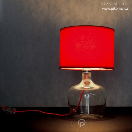 červená stolní lampa sklo a textilní stínidlo červený kabel obchod svitidla pikomal dagmar touskova