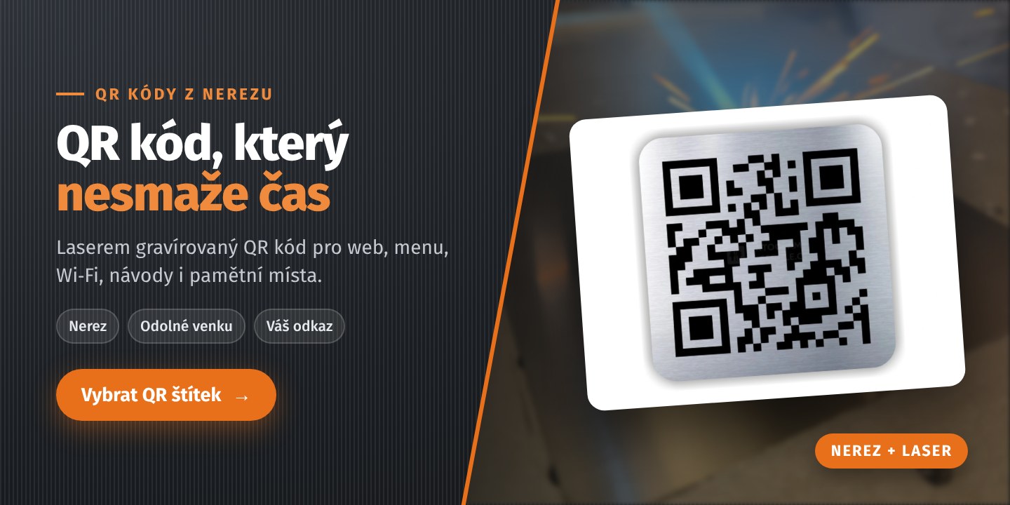 Nerezový štítek s laserem gravírovaným QR kódem pro web, menu nebo Wi-Fi