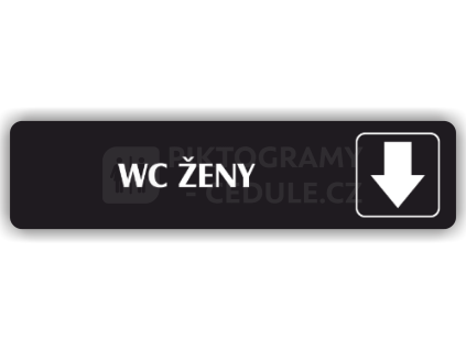 Cedule wc ženy šipka dolů – plast (piktogram)