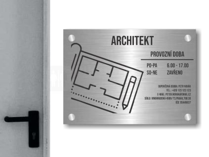 Cedule otevírací doba – ARCHITEK – C (Materiál Kov, Plast (dekór) NEREZ Broušená, Velikost A3 (30x42cm))