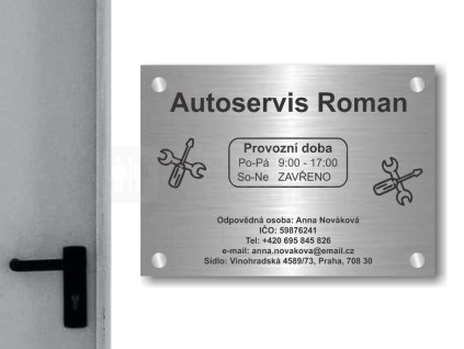 Cedule otevírací doba – AUTOSERVIS – C (Materiál Kov, Plast (dekór) NEREZ Broušená, Velikost A3 (30x42cm))