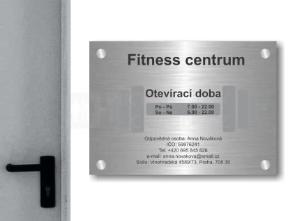 Cedule otevírací doba – FITNESS – C (Materiál Kov, Plast (dekór) NEREZ Broušená, Velikost A3 (30x42cm))