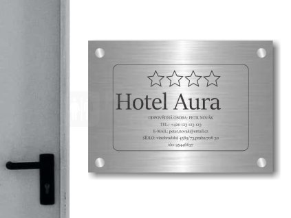 Cedule otevírací doba – HOTEL – A (Materiál Kov, Plast (dekór) NEREZ Broušená, Velikost A3 (30x42cm))