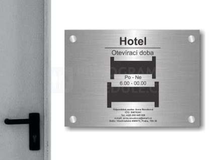 Cedule otevírací doba – HOTEL – B (Materiál Kov, Plast (dekór) NEREZ Broušená, Velikost A3 (30x42cm))