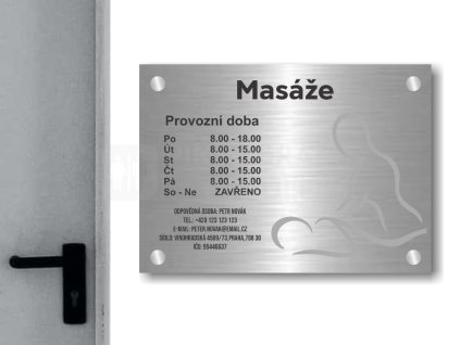 Cedule otevírací doba – MASAŽNÍ STUDIO – B (Materiál Kov, Plast (dekór) NEREZ Broušená, Velikost A3 (30x42cm))
