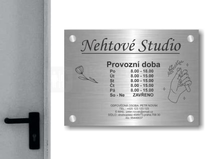 Cedule otevírací doba – NECHTOVE STUDIO – C (Materiál Kov, Plast (dekór) NEREZ Broušená, Velikost A3 (30x42cm))