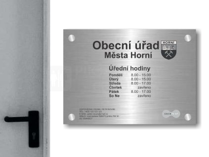 Cedule otevírací doba – OBECNÍ URAD – A (Materiál Kov, Plast (dekór) NEREZ Broušená, Velikost A3 (30x42cm))